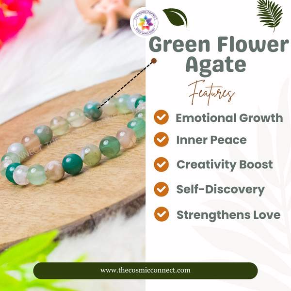 Green Flower Agate Bracelet - Balance & Calming Energy | 8mm Beads 3