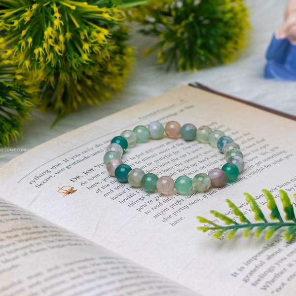 Green Flower Agate Bracelet - Balance & Calming Energy | 8mm Beads 4