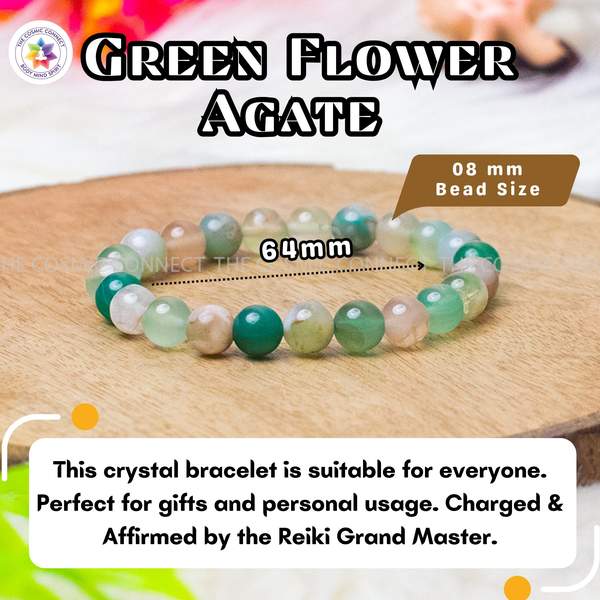 Green Flower Agate Bracelet - Balance & Calming Energy | 8mm Beads 5