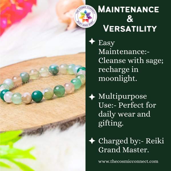 Green Flower Agate Bracelet - Balance & Calming Energy | 8mm Beads 6