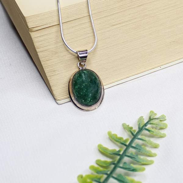 Green Jade Cabochon Silver Pendant for Abundance & Harmoney