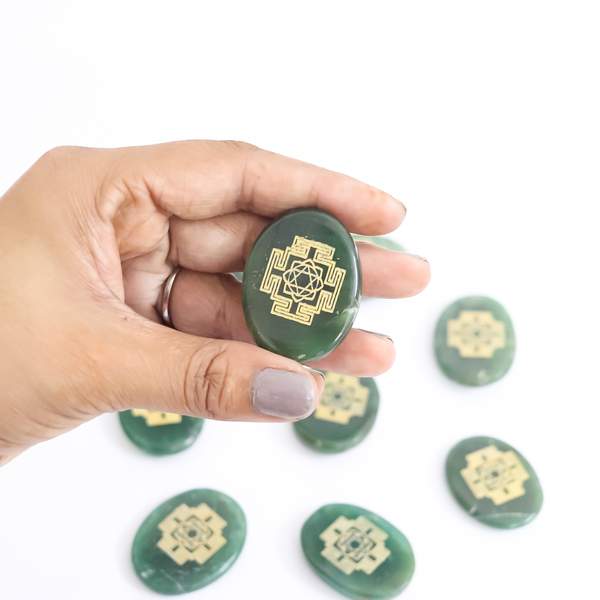 Green Jade Coin Embedded Goddess Laxmi & Shree Yantra 2