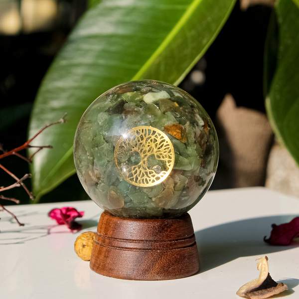 Green Jade Orgone Sphere Harmony, Prosperity & Emotional Healing