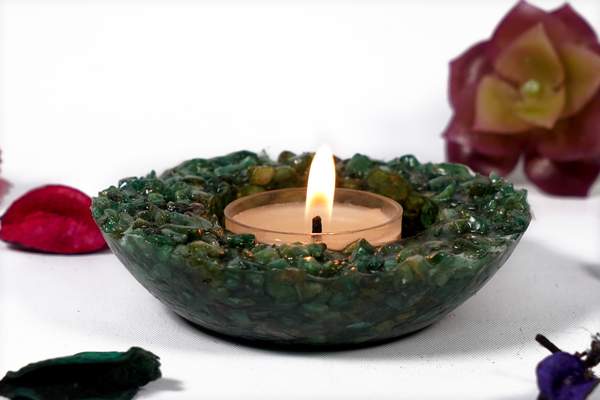 Green Jade T-Light Candle Holder for Invite Harmony & Abundance