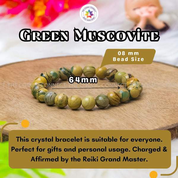 Green Muscovite Healing Bracelet - Calm Mind & Balanced | 8mm Bead 5