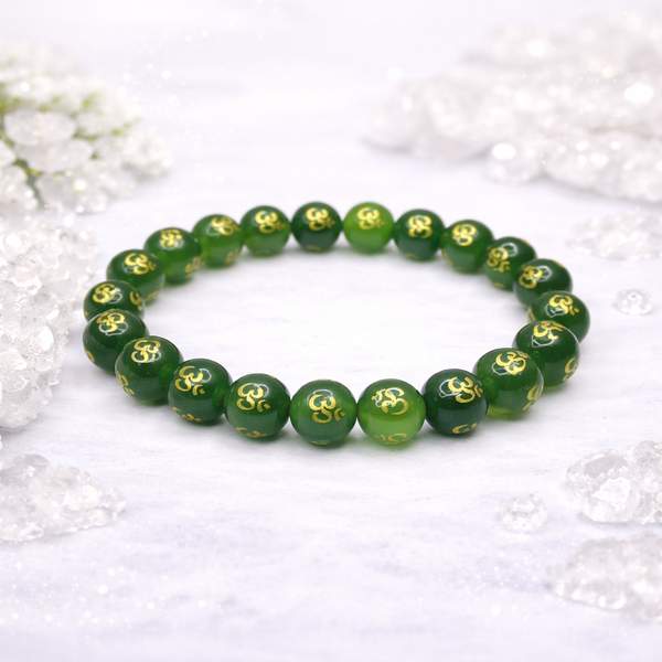 Green Onyx Om Bead Bracelet - Balance & Emotional Healing | 8mm Bead