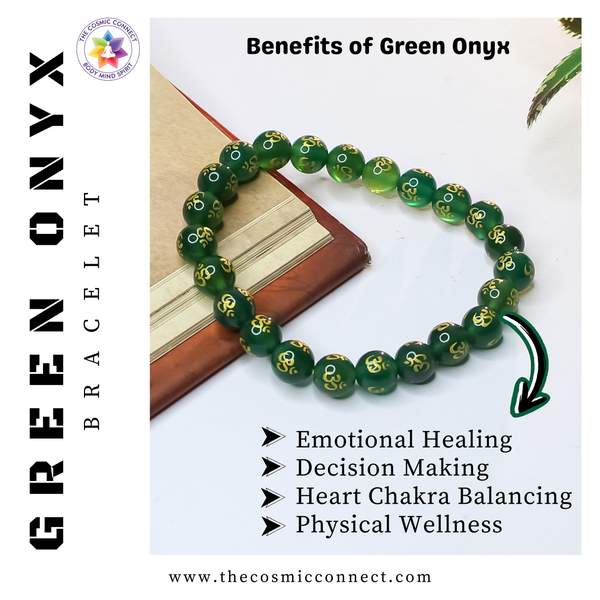 Green Onyx Om Bead Bracelet - Balance & Emotional Healing | 8mm Bead 3