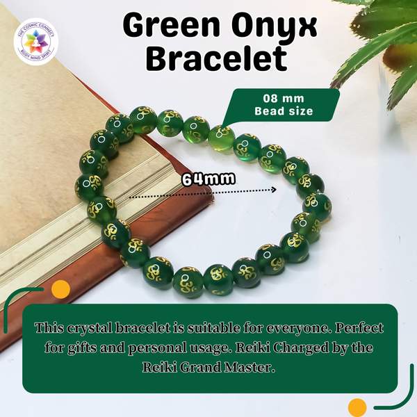 Green Onyx Om Bead Bracelet - Balance & Emotional Healing | 8mm Bead 4