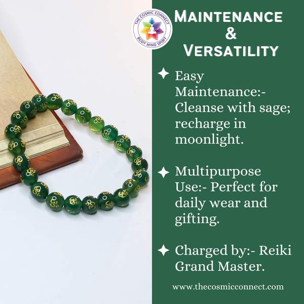 Green Onyx Om Bead Bracelet - Balance & Emotional Healing | 8mm Bead 5