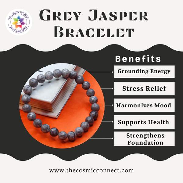 Grey Jasper Bracelet - Grounding, Protection | 8mm Bead 4