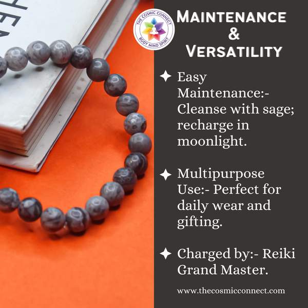 Grey Jasper Bracelet - Grounding, Protection | 8mm Bead 6