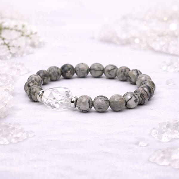 Grey Jasper & Clear Quartz Bracelet Grounding, Protection