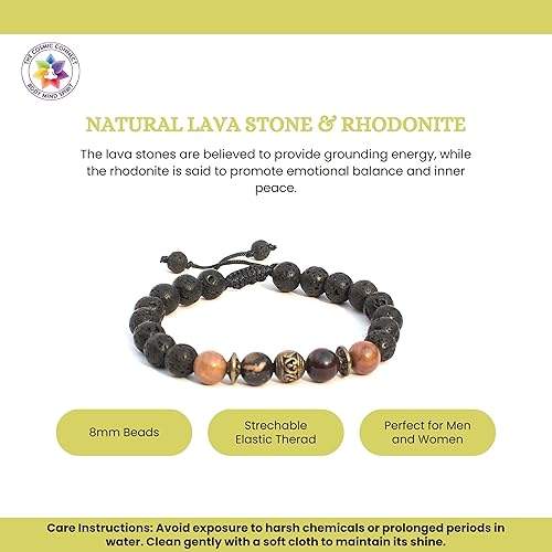 Healing Lava Stone and Rhodonite Threaded Bracelet Stress Relief 2