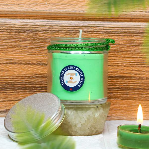 Health & Prosperity Manifestation Candle with Green Jade Crystal 2