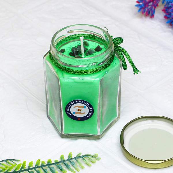 Health & Prosperity Manifestation Candle with Green Jade Crystal 3