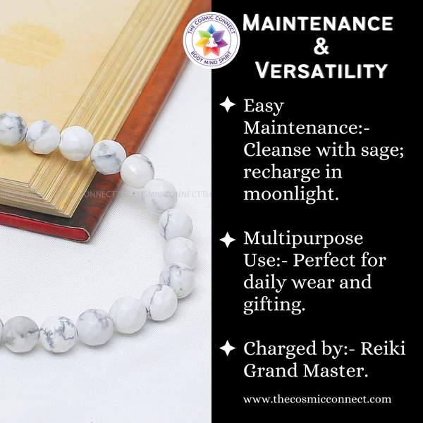 Howlite Faceted Healing Bracelet - Stress Relief, Calming & Sleep Aid 10