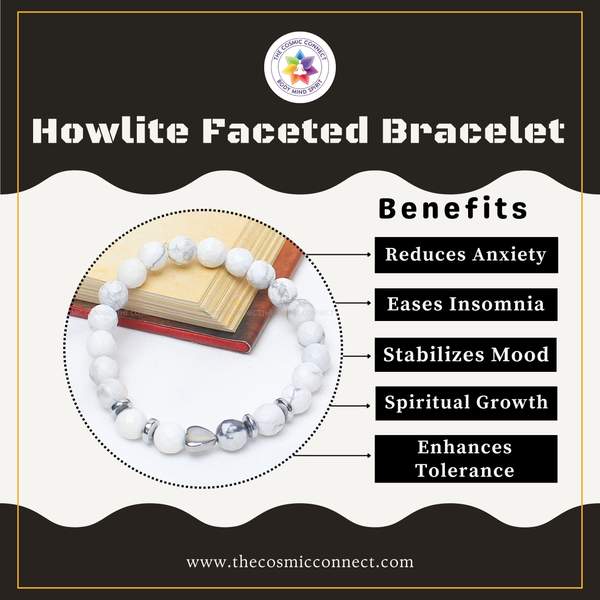 Howlite Faceted Healing Bracelet - Stress Relief, Calming & Sleep Aid 12