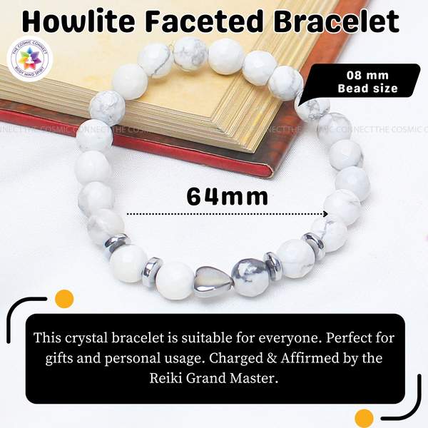 Howlite Faceted Healing Bracelet - Stress Relief, Calming & Sleep Aid 13