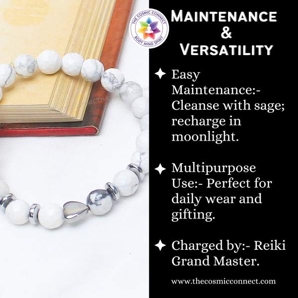 Howlite Faceted Healing Bracelet - Stress Relief, Calming & Sleep Aid 14