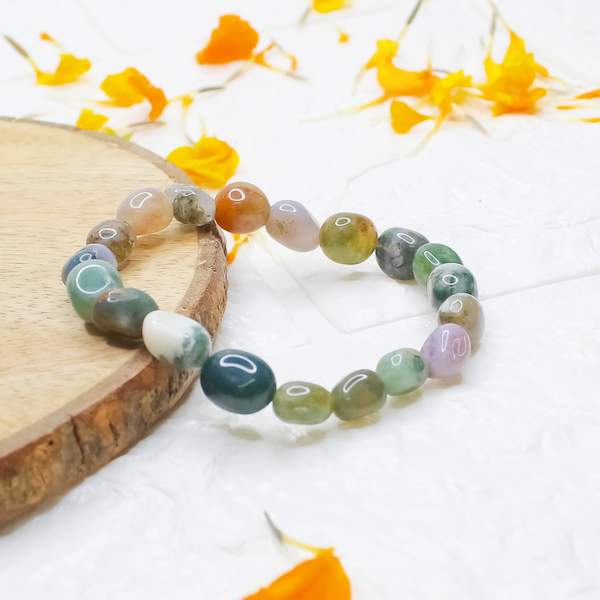 Indian Agate Tumble Stone Healing Bracelet Enhance Balance & Harmony