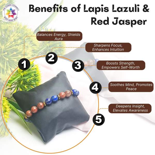 Lapis Lazuli & Red Jasper Bracelet for Inner Peace, & Courage | 8mm Beads 2