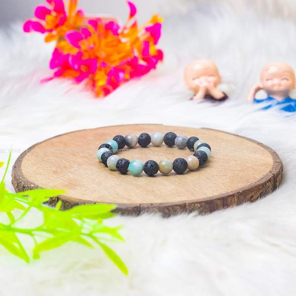 Lava and Amazonite Crystal Bracelet for Enhance Calmness and Promote Grounding