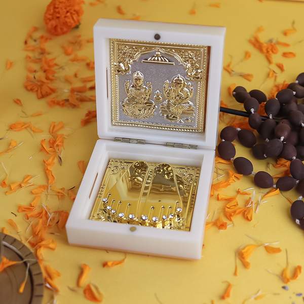 Laxmi Ganesh with Charan Paduka Box Idol for Diwali Gift, Home Temple & Office