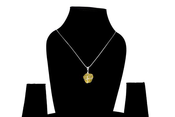 Lemon Quartz Raw Silver Pendant for Clarity & Prosperity
