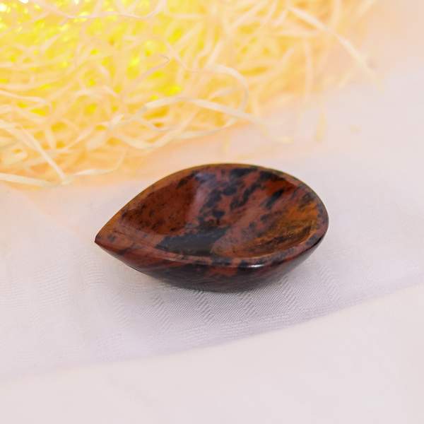 Mahogany Obsidian Crystal Diya for Home, Temple & Prosperity Rituals