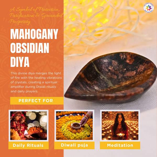 Mahogany Obsidian Crystal Diya for Home, Temple & Prosperity Rituals 3
