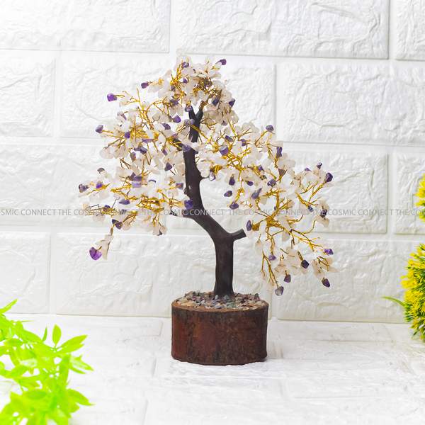 Natural Amethyst & Rose Quartz Tree for Healing, Love, and Balance