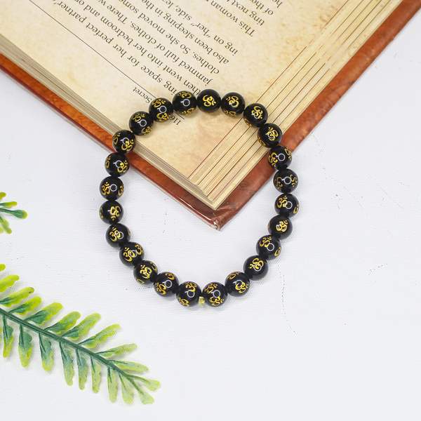Natural Black Obsidian Om Healing Bracelet – Protection, Grounding 2