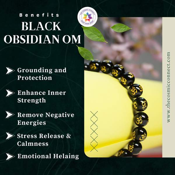 Natural Black Obsidian Om Healing Bracelet – Protection, Grounding 3
