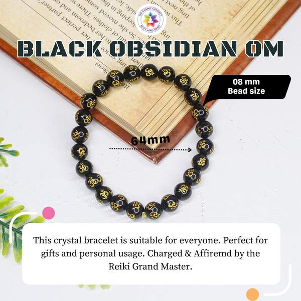 Natural Black Obsidian Om Healing Bracelet – Protection, Grounding 4