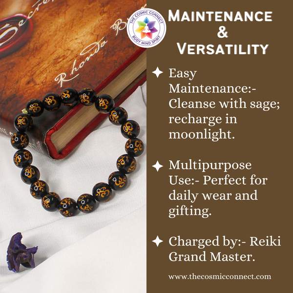 Natural Black Obsidian Om Healing Bracelet – Protection, Grounding 9