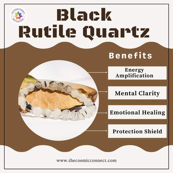 Natural Black Rutile Quartz Healing Bracelet - Protection, Energy Healing 3