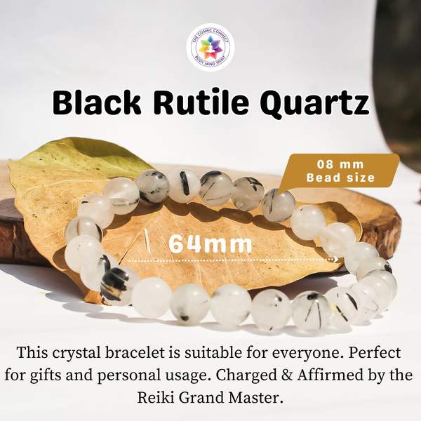 Natural Black Rutile Quartz Healing Bracelet - Protection, Energy Healing 4