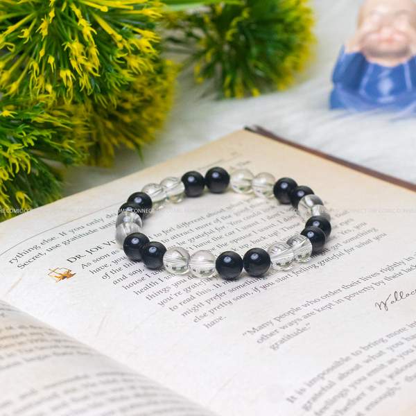 Natural Black Tourmaline and Clear Quartz Crystal Bracelet Protection, & Clarity 2