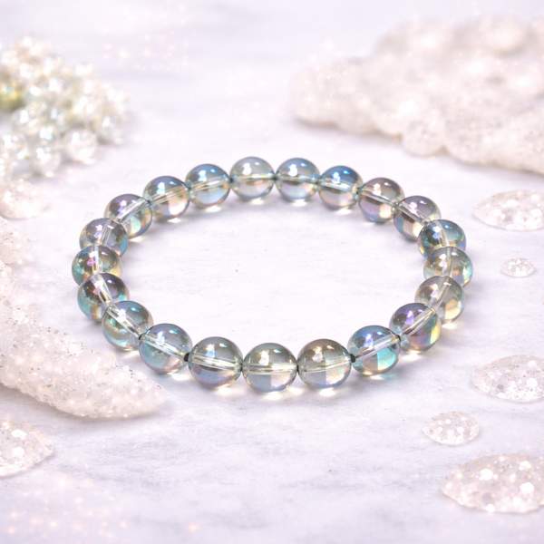 Natural Blue Aura Quartz Healing Bracelet – Tranquility & Communication