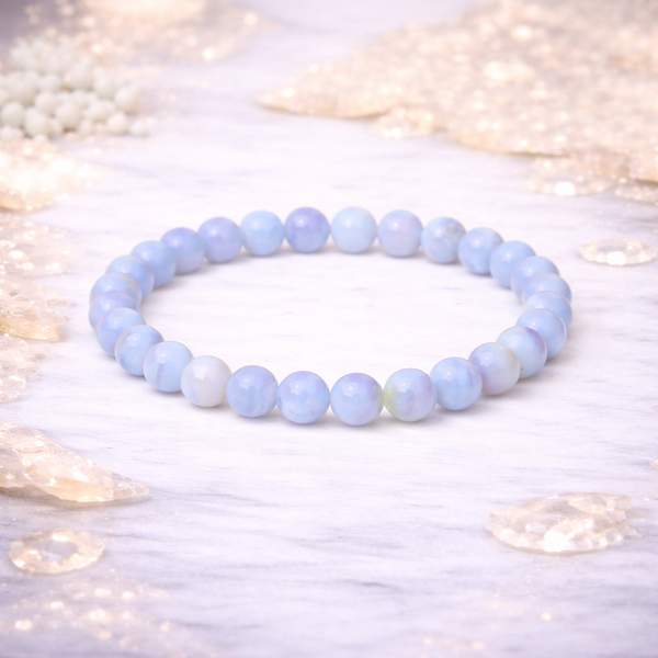 Natural Blue Lace Agate Healing Bracelet – Tranquility, Communication