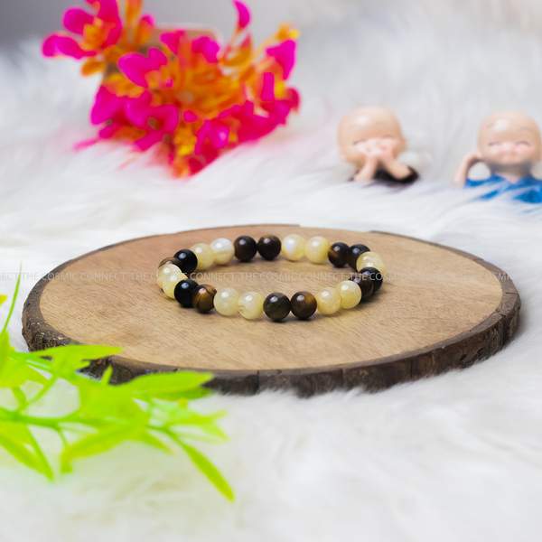 Natural Citrine and Tiger Eye Crystal Bracelet for Abundance and Confidence