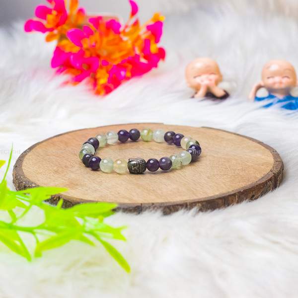 Natural Prehnite and Amethyst Crystal Bracelet for Intuition