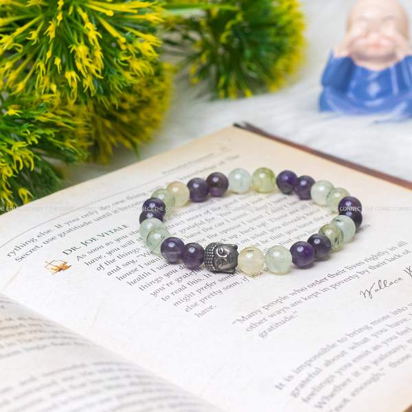 Natural Prehnite and Amethyst Crystal Bracelet for Intuition 2