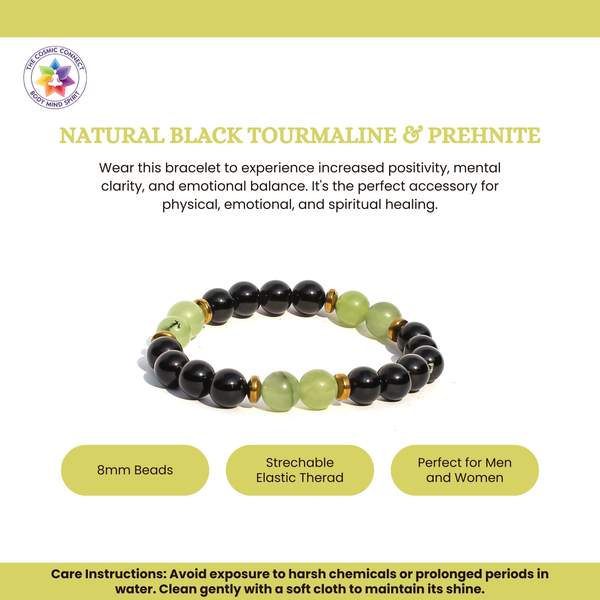 Natural Prehnite and Black Tourmaline Crystal Bracelet for Protection, & Healing 2