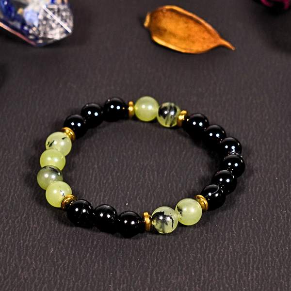 Natural Prehnite and Black Tourmaline Crystal Bracelet for Protection, & Healing 3