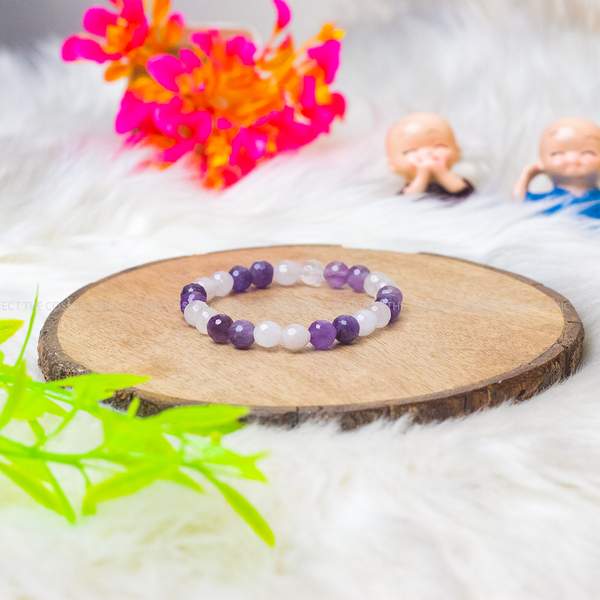 Natural Rose Quartz and Amethyst Faceted Crystal Bracelet Enhances Love