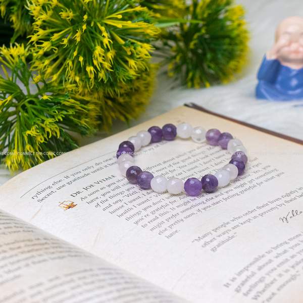 Natural Rose Quartz and Amethyst Faceted Crystal Bracelet Enhances Love 2