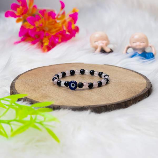 Natural Rose Quartz and Black Tourmaline Crystal Bracelet for Love