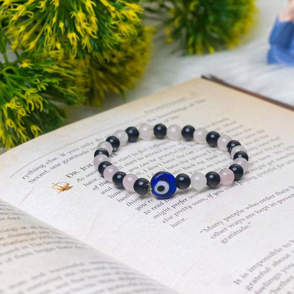 Natural Rose Quartz and Black Tourmaline Crystal Bracelet for Love 2