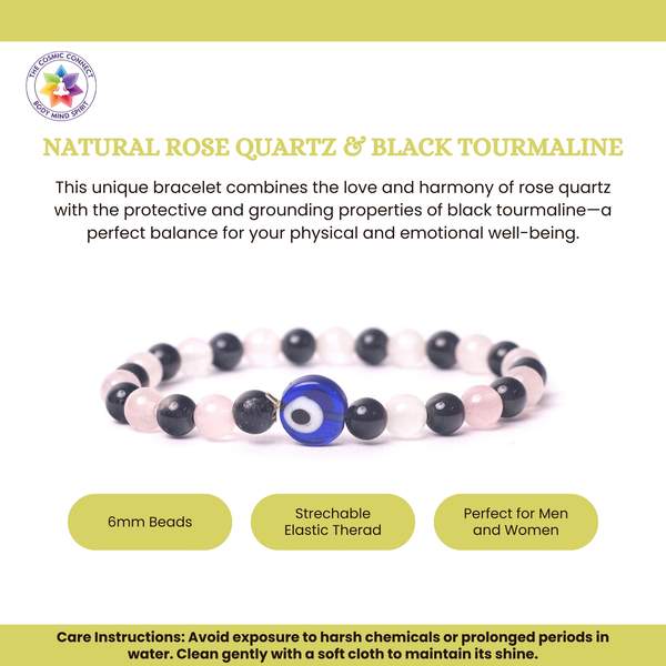 Natural Rose Quartz and Black Tourmaline Crystal Bracelet for Love 3